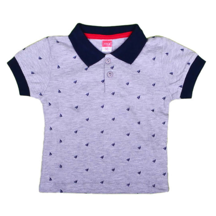 ΒΑΜΒΑΚΕΡΟ ΚΟΝΤΟΜΑΝΙΚΟ T-SHIRT POLO JOYCE LITTLE BOATS ΓΚΡΙ 8103