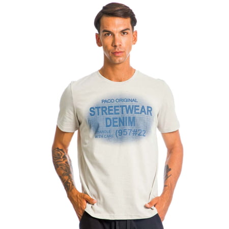 ΑΝΔΡΙΚΟ ΒΑΜΒΑΚΕΡΟ T-SHIRT PACO STREETWEAR ΜΠΕΖ 13523