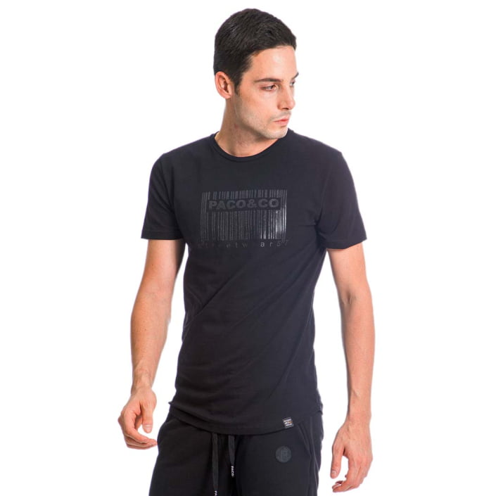 ΑΝΔΡΙΚΟ ΒΑΜΒΑΚΕΡΟ SLIM FIT T-SHIRT PACO BARCODE ΜΑΥΡΟ 13586