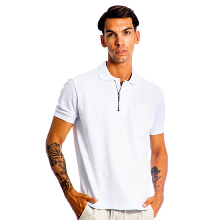 ΑΝΔΡΙΚΟ ΒΑΜΒΑΚΕΡΟ ΠΙΚΕ T-SHIRT PACΟ ZIPPER ΑΣΠΡΟ 13607