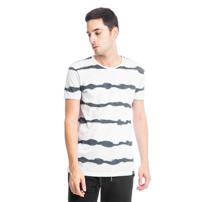 ΑΝΔΡΙΚΟ ΒΑΜΒΑΚΕΡΟ T-SHIRT PACO STRIPES ΑΣΠΡΟ 13577