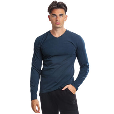 ΑΝΔΡΙΚΗ ΒΑΜΒΑΚΕΡΗ ΜΑΚΡΥΜΑΝΙΚΗ ΜΠΛΟΥΖΑ PACO BASIC V-NECK ΜΠΛΕ 2481814