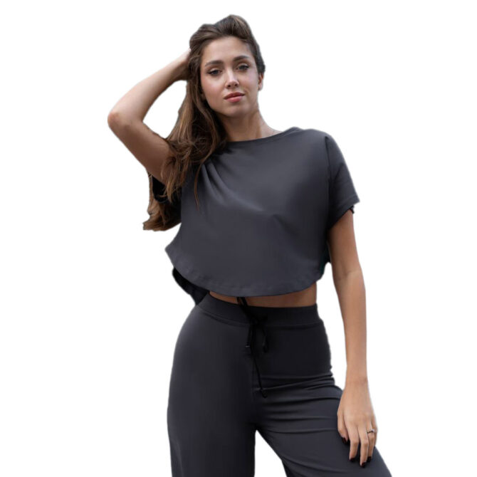 ΓΥΝΑΙΚΕΙΟ ΑΘΛΗΤΙΚΟ ΚΟΝΤΟΜΑΝΙΚΟ CROP TOP ΤΥΠΟΥ YOGA ΑΝΘΡΑΚΙ L2381