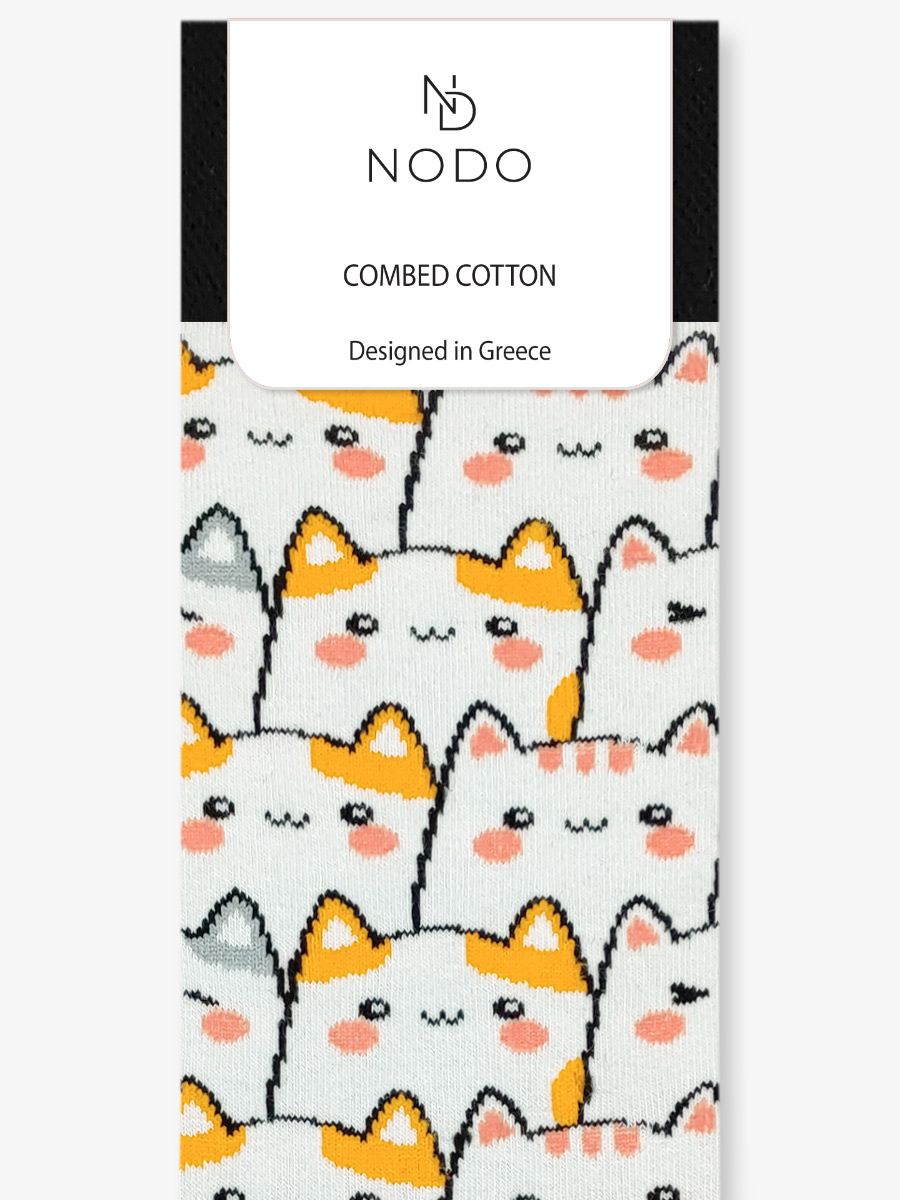 Κάλτσα Βαμβακερή με Σχέδια Cat Pattern NODO - Image 3