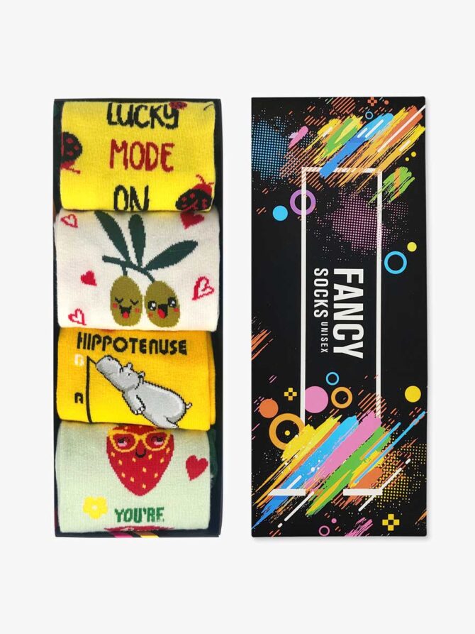 FANCY GIFT BOX Βαμβακερές Κάλτσες με Σχέδια Mixed 4 Ζευγάρια