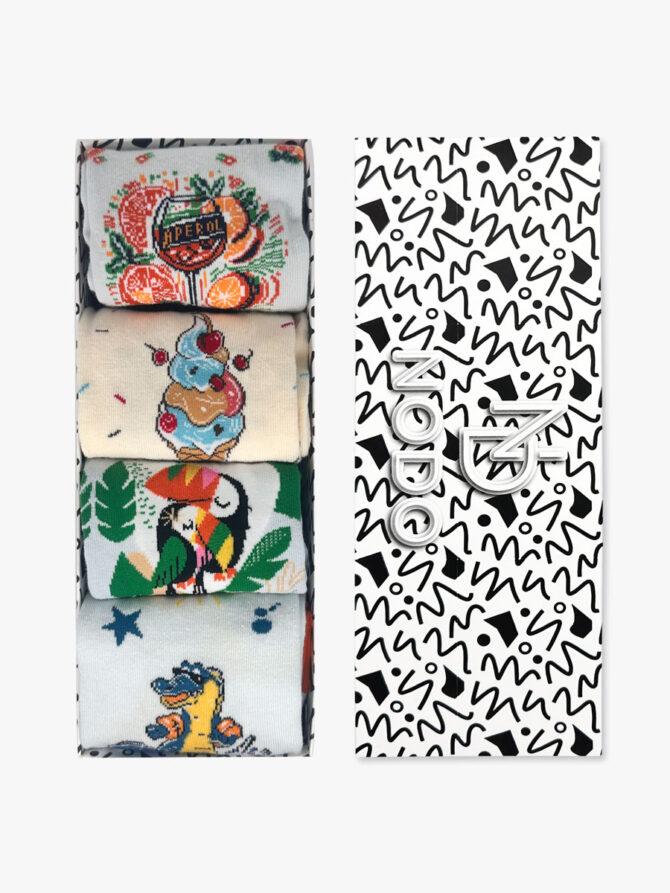 FANCY GIFT BOX Βαμβακερές Κάλτσες με Σχέδια Mixed 4 Ζευγάρια