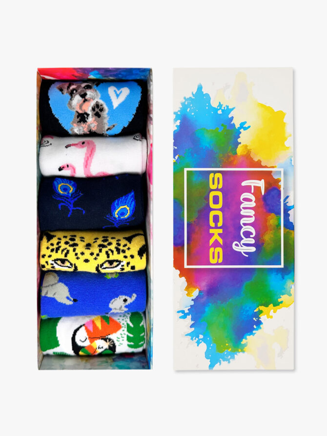 GIFT BOX Κάλτσες Βαμβακερές με Σχέδια Animals 6 Ζευγάρια