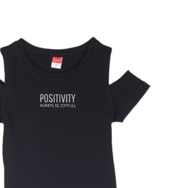 ΒΑΜΒΑΚΕΡΟ ΚΟΝΤΟΜΑΝΙΚΟ T-SHIRT ΓΙΑ ΚΟΡΙΤΣΙ JOYCE POSITIVITY ΜΑΥΡΟ 2413515