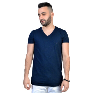 ΑΝΔΡΙΚΟ ΒΑΜΒΑΚΕΡΟ T-SHIRT PACO BSC V NECK PRINT ΜΠΛΕ 2431821