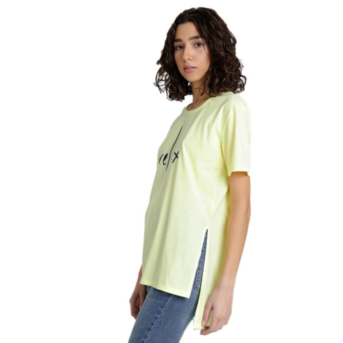 ΒΑΜΒΑΚΕΡΟ ΓΥΝΑΙΚΕΙΟ ΜΑΚΡΥ T-SHIRT ΜΕ ΣΤΡΟΓΓΥΛΗ ΛΑΙΜΟΚΟΨΗ PACO RELAX ΚΙΤΡΙΝΟ 2532011