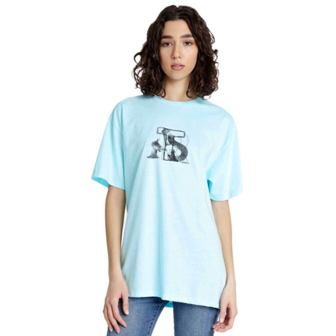 ΒΑΜΒΑΚΕΡΟ ΓΥΝΑΙΚΕΙΟ OVERSIZE T-SHIRT ΜΕ ΣΤΡΟΓΓΥΛΗ ΛΑΙΜΟΚΟΨΗ PACO ART ΓΑΛΑΖΙΟ 2532012