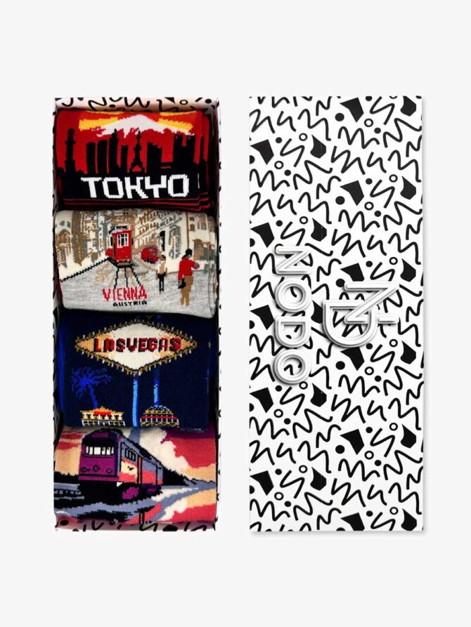GIFT BOX Κάλτσες Βαμβακερές με Σχέδια Mixed Cities 4 Ζευγάρια