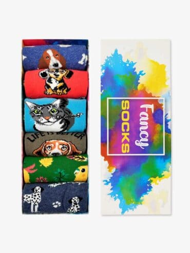 GIFT BOX Κάλτσες Βαμβακερές με Σχέδια Pets 6 Ζευγάρια NODO