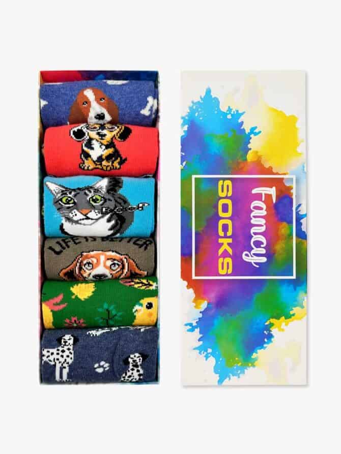GIFT BOX Κάλτσες Βαμβακερές με Σχέδια Pets 6 Ζευγάρια NODO