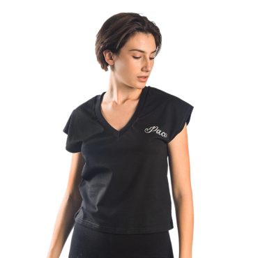 ΒΑΜΒΑΚΕΡΟ ΓΥΝΑΙΚΕΙΟ T-SHIRT PACO V-NECK ΜΑΥΡΟ 13412