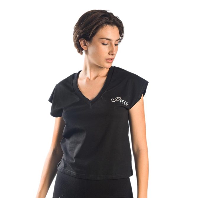 ΒΑΜΒΑΚΕΡΟ ΓΥΝΑΙΚΕΙΟ T-SHIRT PACO V-NECK ΜΑΥΡΟ 13412