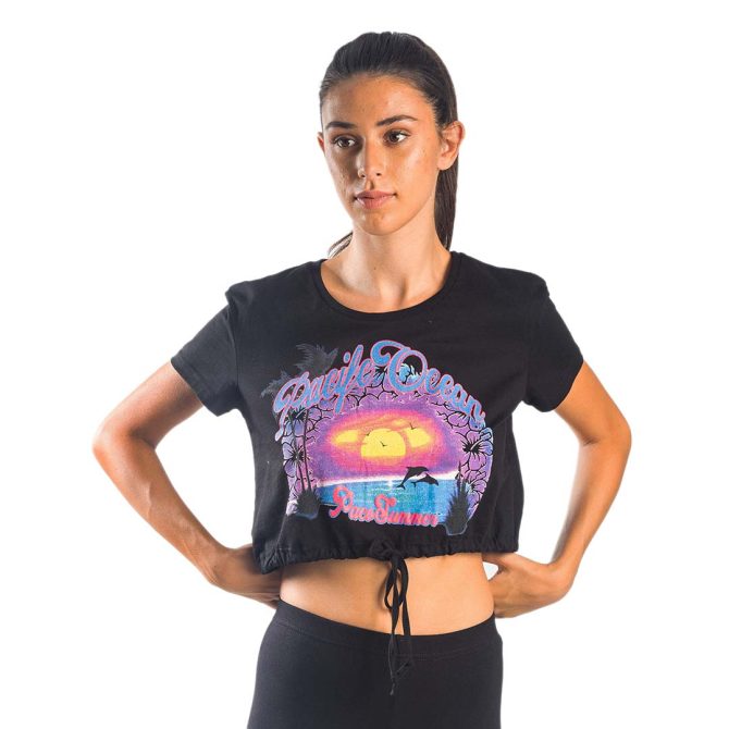 ΒΑΜΒΑΚΕΡΟ ΓΥΝΑΙΚΕΙΟ T-SHIRT CROP PACO OCEAN ΜΑΥΡΟ 13419