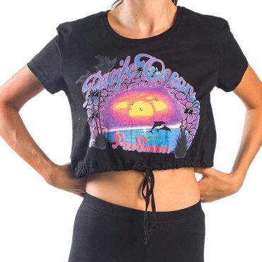 ΒΑΜΒΑΚΕΡΟ ΓΥΝΑΙΚΕΙΟ T-SHIRT CROP PACO OCEAN ΜΑΥΡΟ 13419