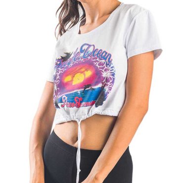 ΒΑΜΒΑΚΕΡΟ ΓΥΝΑΙΚΕΙΟ T-SHIRT CROP PACO OCEAN ΑΣΠΡΟ 13419