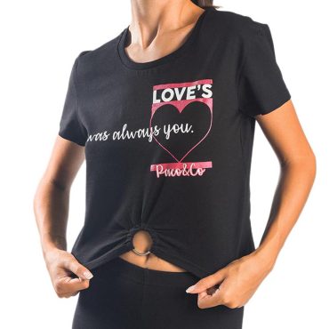 ΒΑΜΒΑΚΕΡΟ ΓΥΝΑΙΚΕΙΟ T-SHIRT CROP PACO LOVE ΜΑΥΡΟ 13421