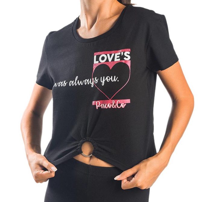 ΒΑΜΒΑΚΕΡΟ ΓΥΝΑΙΚΕΙΟ T-SHIRT CROP PACO LOVE ΜΑΥΡΟ 13421