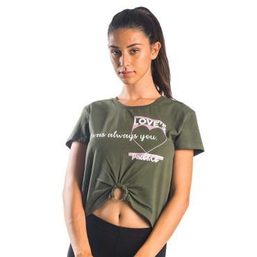 ΒΑΜΒΑΚΕΡΟ ΓΥΝΑΙΚΕΙΟ T-SHIRT CROP PACO LOVE ΧΑΚΙ 13421