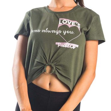 ΒΑΜΒΑΚΕΡΟ ΓΥΝΑΙΚΕΙΟ T-SHIRT CROP PACO LOVE ΧΑΚΙ 13421