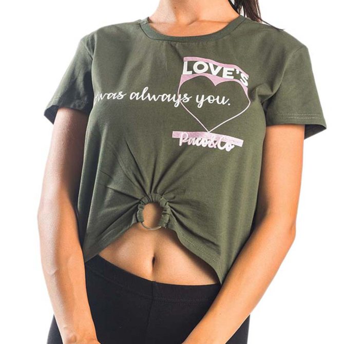 ΒΑΜΒΑΚΕΡΟ ΓΥΝΑΙΚΕΙΟ T-SHIRT CROP PACO LOVE ΧΑΚΙ 13421
