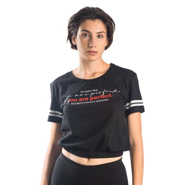 ΒΑΜΒΑΚΕΡΟ ΓΥΝΑΙΚΕΙΟ T-SHIRT CROP PACO PERFECT ΜΑΥΡΟ 13422