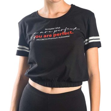 ΒΑΜΒΑΚΕΡΟ ΓΥΝΑΙΚΕΙΟ T-SHIRT CROP PACO PERFECT ΜΑΥΡΟ 13422