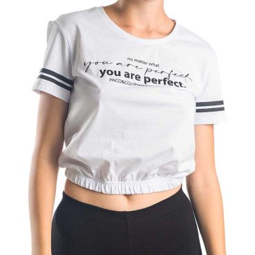 ΒΑΜΒΑΚΕΡΟ ΓΥΝΑΙΚΕΙΟ T-SHIRT CROP PACO PERFECT ΑΣΠΡΟ 13422