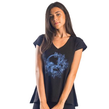 ΒΑΜΒΑΚΕΡΟ ΓΥΝΑΙΚΕΙΟ T-SHIRT PACO FLOWERS ΜΑΥΡΟ 13459