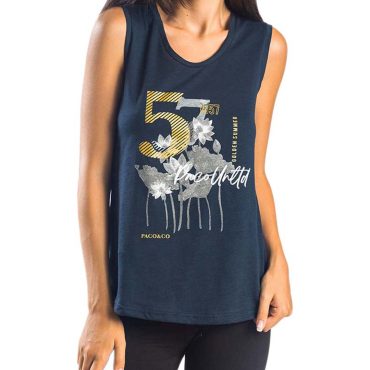 ΒΑΜΒΑΚΕΡΟ ΓΥΝΑΙΚΕΙΟ ΑΜΑΝΙΚΟ T-SHIRT PACO FLOWERS ΜΠΛΕ 13466