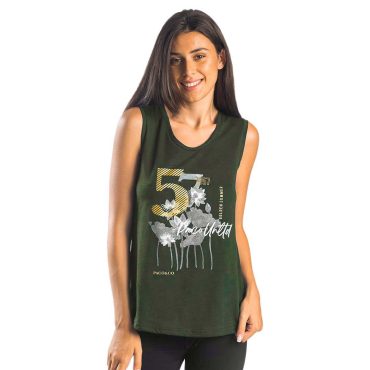 ΒΑΜΒΑΚΕΡΟ ΓΥΝΑΙΚΕΙΟ ΑΜΑΝΙΚΟ T-SHIRT PACO FLOWERS ΧΑΚΙ 13466