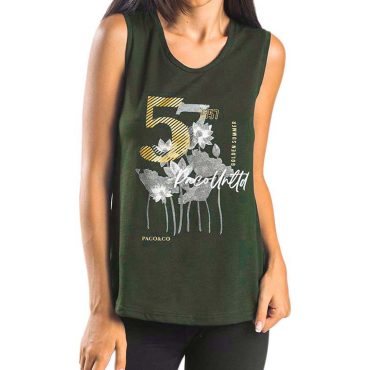 ΒΑΜΒΑΚΕΡΟ ΓΥΝΑΙΚΕΙΟ ΑΜΑΝΙΚΟ T-SHIRT PACO FLOWERS ΧΑΚΙ 13466