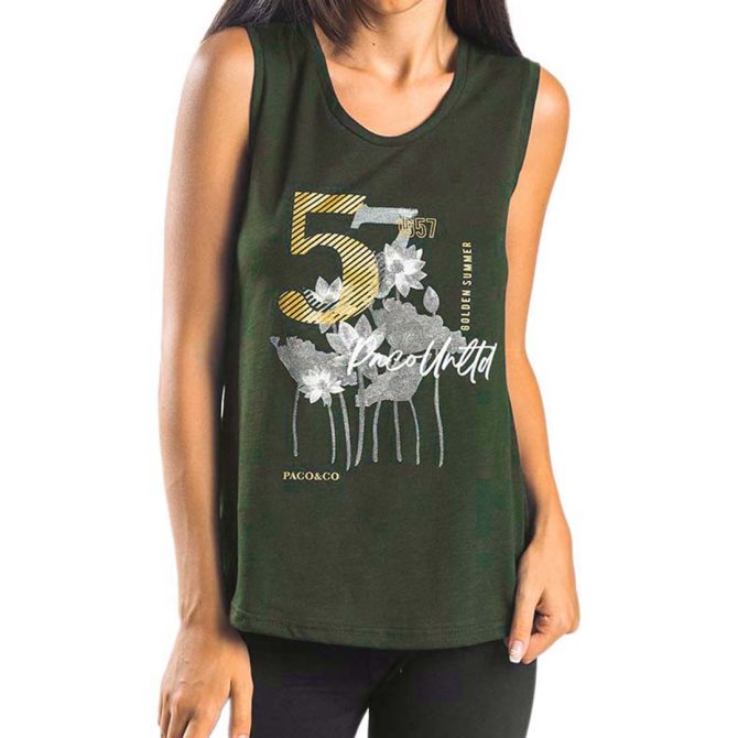 ΒΑΜΒΑΚΕΡΟ ΓΥΝΑΙΚΕΙΟ ΑΜΑΝΙΚΟ T-SHIRT PACO FLOWERS ΧΑΚΙ 13466