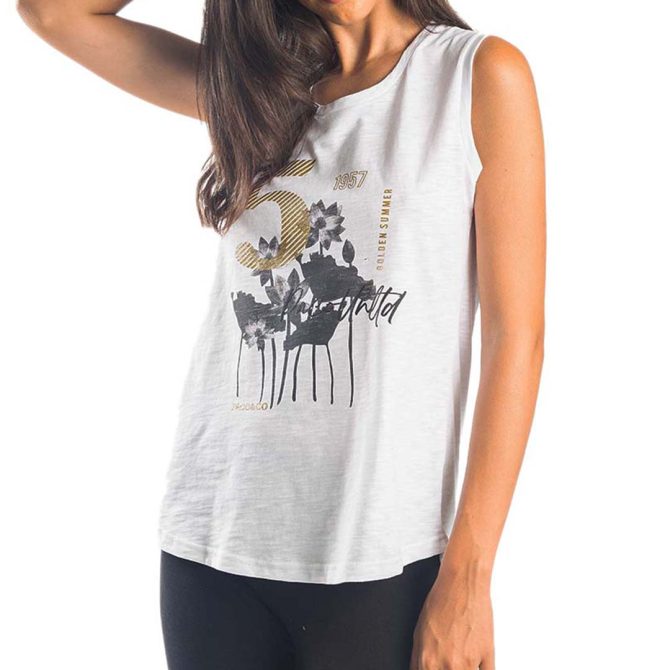 ΒΑΜΒΑΚΕΡΟ ΓΥΝΑΙΚΕΙΟ ΑΜΑΝΙΚΟ T-SHIRT PACO FLOWERS ΑΣΠΡΟ 13466