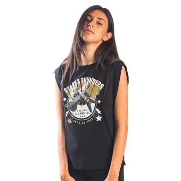 ΒΑΜΒΑΚΕΡΟ ΓΥΝΑΙΚΕΙΟ ΑΜΑΝΙΚΟ T-SHIRT PACO STARS ΜΑΥΡΟ 13468