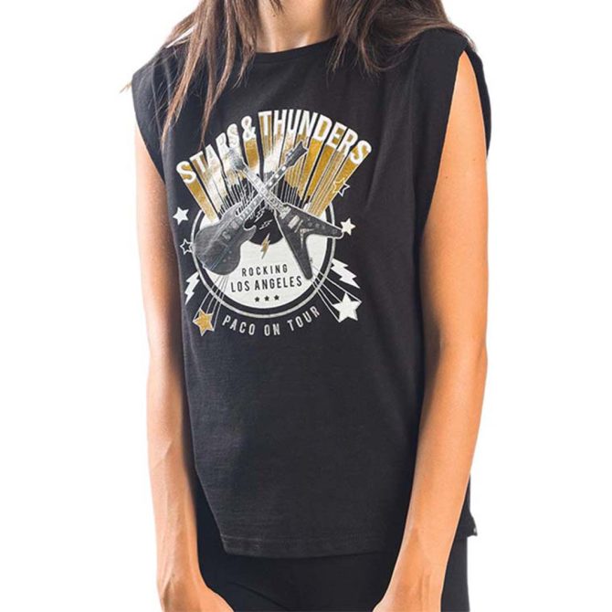 ΒΑΜΒΑΚΕΡΟ ΓΥΝΑΙΚΕΙΟ ΑΜΑΝΙΚΟ T-SHIRT PACO STARS ΜΑΥΡΟ 13468