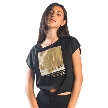 ΒΑΜΒΑΚΕΡΟ ΓΥΝΑΙΚΕΙΟ T-SHIRT CROP PACO LUXURY ΜΑΥΡΟ 13470