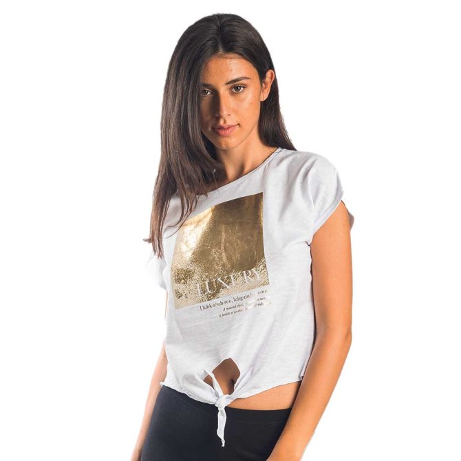 ΒΑΜΒΑΚΕΡΟ ΓΥΝΑΙΚΕΙΟ T-SHIRT CROP PACO LUXURY ΑΣΠΡΟ 13470