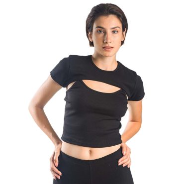 ΒΑΜΒΑΚΕΡΟ ΓΥΝΑΙΚΕΙΟ ΤΙΡΑΝΤΕ CROP T-SHIRT ΜΕ ΜΠΟΛΕΡΟ PACO ΜΑΥΡΟ 13478