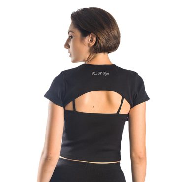 ΒΑΜΒΑΚΕΡΟ ΓΥΝΑΙΚΕΙΟ ΤΙΡΑΝΤΕ CROP T-SHIRT ΜΕ ΜΠΟΛΕΡΟ PACO ΜΑΥΡΟ 13478