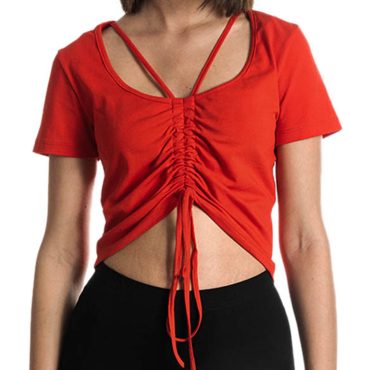 ΒΑΜΒΑΚΕΡΟ ΓΥΝΑΙΚΕΙΟ CROP ΤΟΠ PACO LACES ΚΟΚΚΙΝΟ 213132