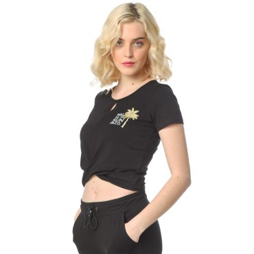 ΒΑΜΒΑΚΕΡΟ ΓΥΝΑΙΚΕΙΟ T-SHIRT CROP PACO SUN ΜΑΥΡΟ 2332033