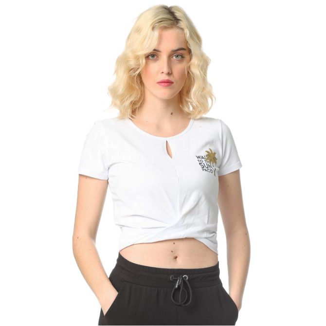 ΒΑΜΒΑΚΕΡΟ ΓΥΝΑΙΚΕΙΟ T-SHIRT CROP PACO SUN ΑΣΠΡΟ 2332033