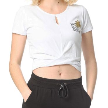 ΒΑΜΒΑΚΕΡΟ ΓΥΝΑΙΚΕΙΟ T-SHIRT CROP PACO SUN ΑΣΠΡΟ 2332033