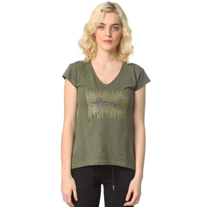 ΒΑΜΒΑΚΕΡΟ ΓΥΝΑΙΚΕΙΟ T-SHIRT PACO GLITTER ΧΑΚΙ 2332040