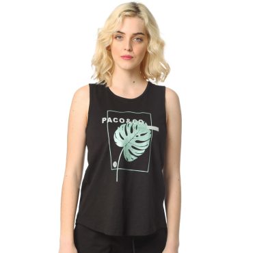 ΒΑΜΒΑΚΕΡΟ ΓΥΝΑΙΚΕΙΟ ΑΜΑΝΙΚΟ T-SHIRT PACO LEAF ΜΑΥΡΟ 2332050