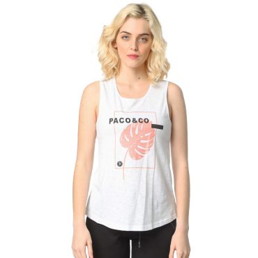ΒΑΜΒΑΚΕΡΟ ΓΥΝΑΙΚΕΙΟ ΑΜΑΝΙΚΟ T-SHIRT PACO LEAF ΑΣΠΡΟ 2332050